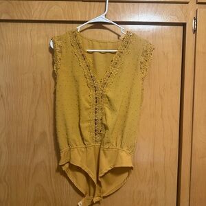 Yellow Lace Trim Sleeveless Blouse